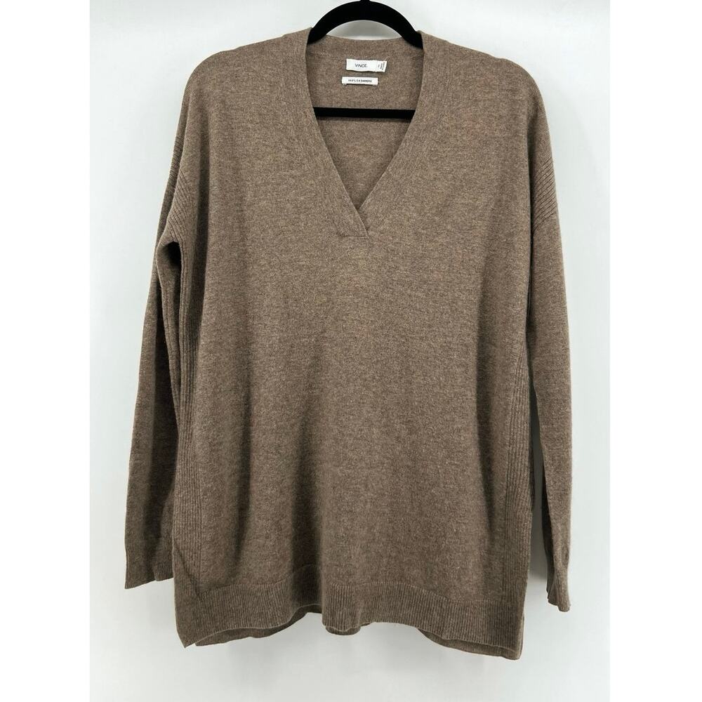 Vince | 100% Cashmere V-Neck Sweater Taupe Brown Relaxed Pullover Women's XS